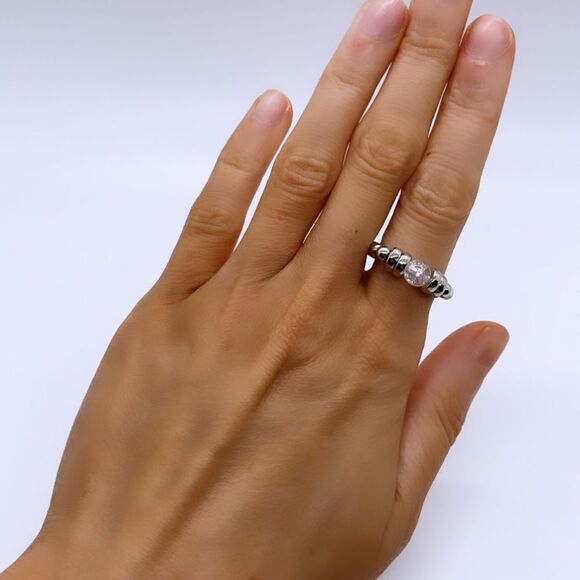 Wool + Pepper Co. Silver Crystal Stackable Ring - Picture 4 of 5